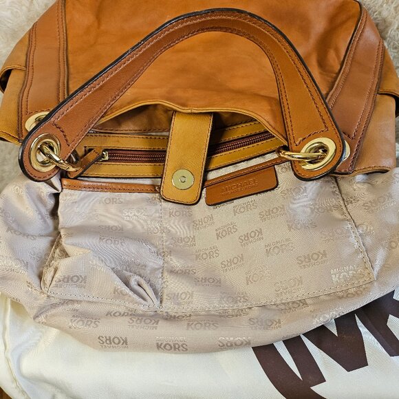Michael Kors Tan Lamb Leather Gold Charm Satchel - Picture 14 of 15